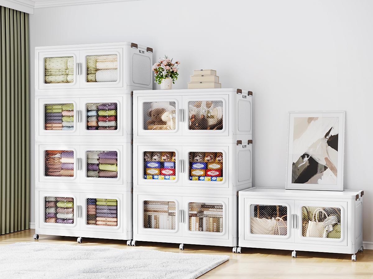 BROVIEW V80 165-300Gal Plastic Collapsible Storage Bins, Plastic Extra Large Storage Bins with Wheels, Stackable Closet Organizer and Storage Drawers, Black