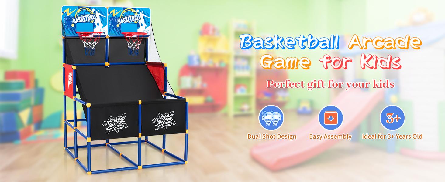 Costway Kids Basketball Arcade Game, 2 in 1 Indoor Outdoor Basketball Game Set w/Electronic Scoreboard & Sound Effect & Sticky Balls, Basketballs, Toy Gift for Toddlers Children Boys Girls