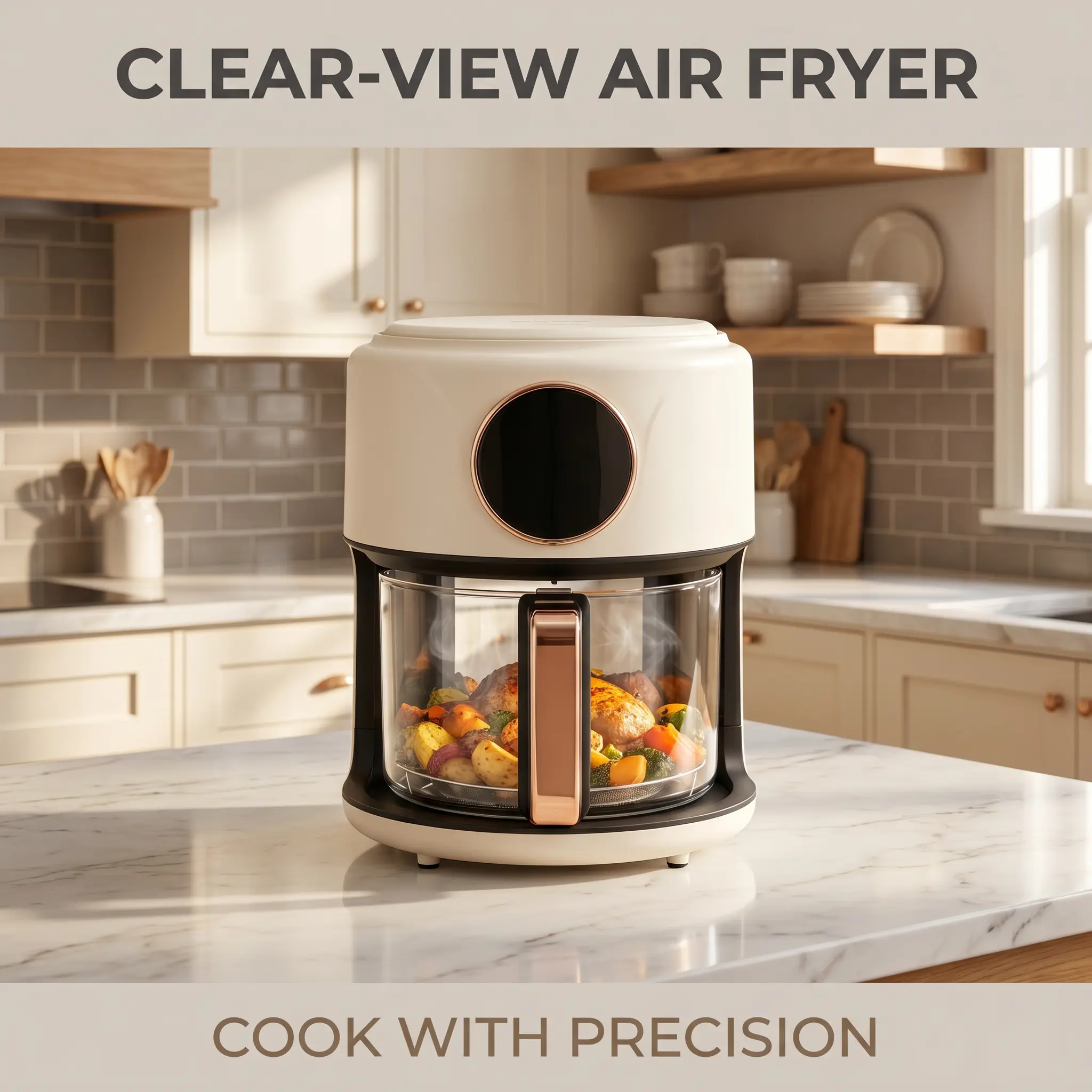 110V Plug Glass Door Air Fryer Cooker - 4.2L Compact Modern Countertop Smart Kitchen Appliance, Visible Touch Screen, 360° View Window, 8 Preset Menus, Oil-Free, Fast Cleanup, Programmable Chicken Fryer for Home Healthy Crispy Meals, Programmable Fryer