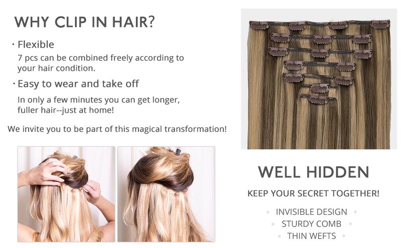 WENNALIFE Clip in Hair Extensions 120g-150g Balayage Chocolate Brown to Caramel Blonde Remy Hair Thicker Double Weft Extensiones Clip In Real Hair Coloured