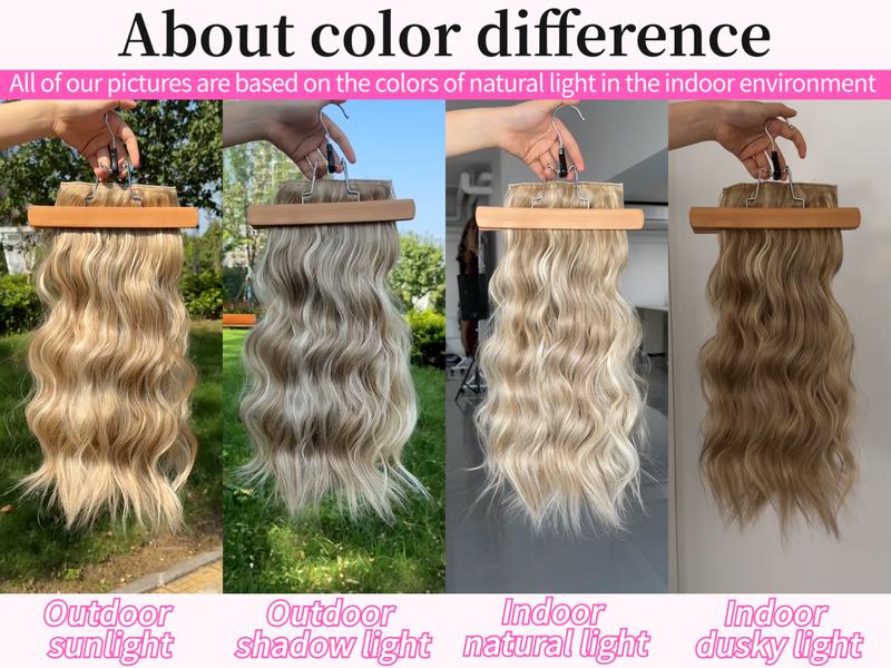 [KooKaStyle] Beach Blonde Hair Extensions Clip in Synthetic Highlight Hair Extensions Long Wavy 4PCS Thick Hairpieces 20 Inch for Women