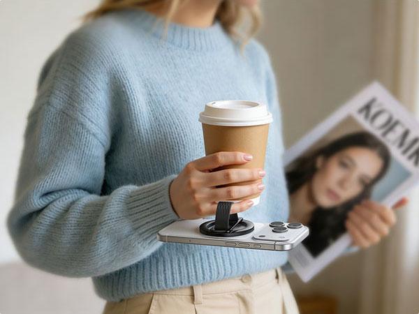 Lamicall Magnetic Phone Grip Holder for MagSafe - [Soft Silicone Loop] Vertical Cell Phone Zinc Alloy Ring Stand Kickstand, Magnet Hand Grip Accessories for iPhone 12-17 Series, Other with Metal Ring