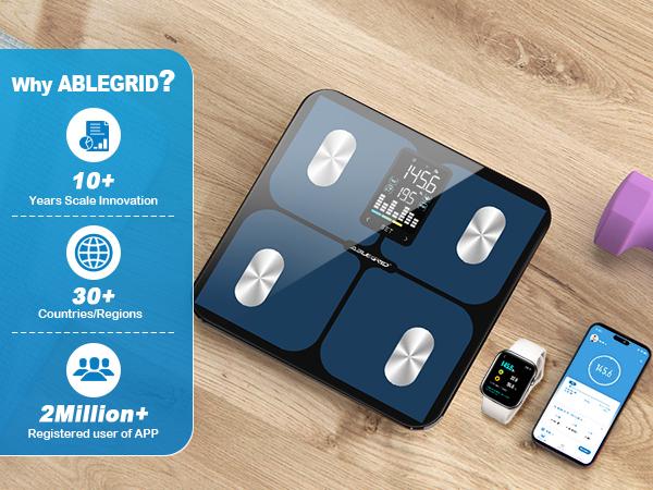 ABLEGRID Smart Bathroom Scale for Body Weight, Digital Body Fat Scale with LED Column Trend Display, BMI,Muscle Mass,Body Type, Accurate Home Weighing Scale for People with APP-Free Mode, 400lb