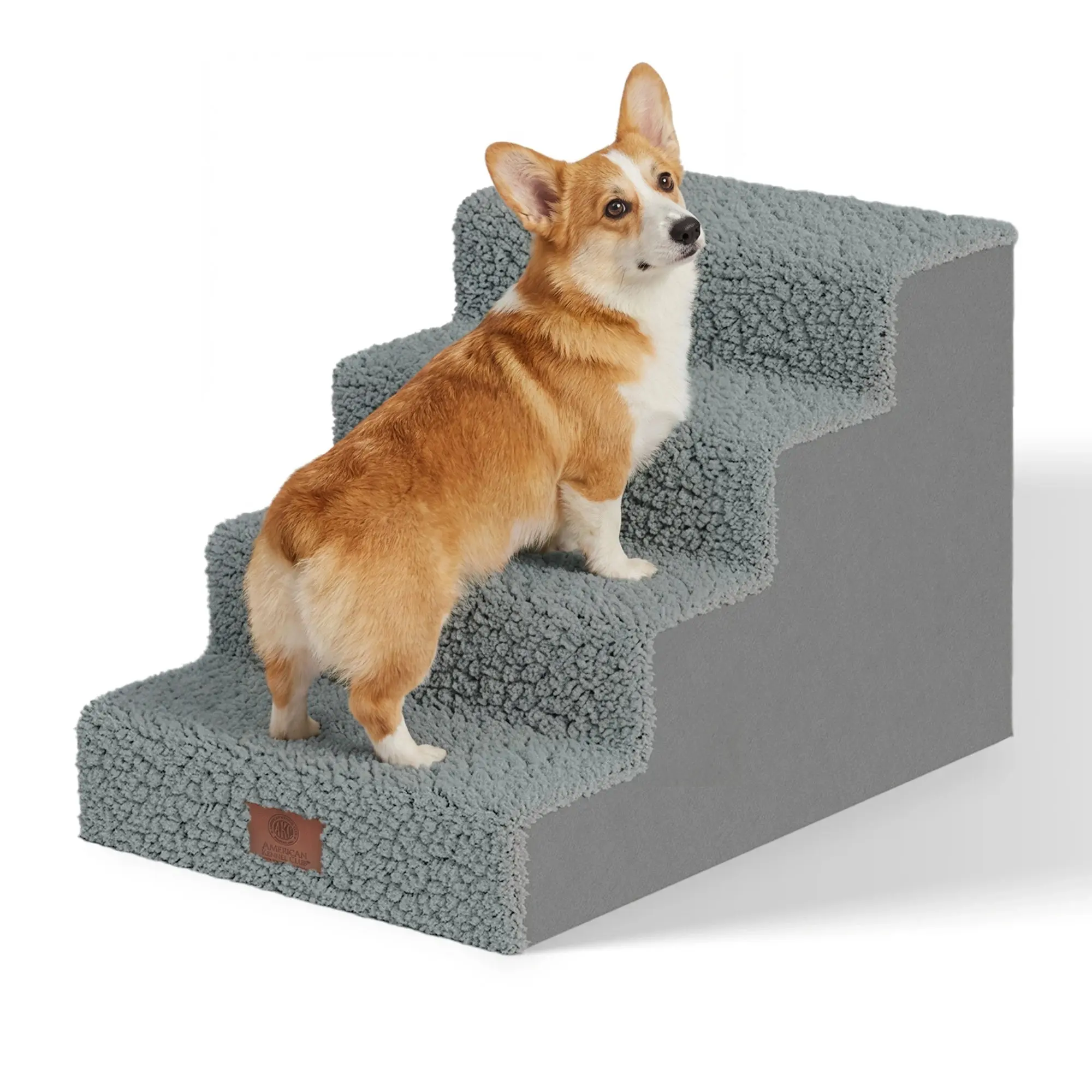 American Kennel Club Non-Slip Pet Stairs with Washable Cover, Foldable Dog Steps for Bed & Couch