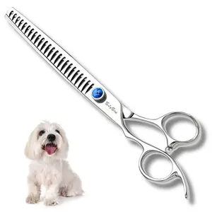 7.5in Left Handed Cat Dog Grooming Scissors Chunker, Blending Thinning Shears with 24 Fishbone Teeth, Japanese VG10 Stainless Steel Sharp, Texturizing Thin Shear for Dog Grooming Professional, Trimming Scissors for Pet Groomer, Ergonomic Safe Smooth