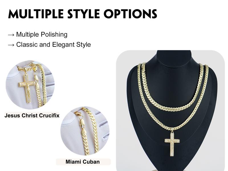 Holylegend 14K Gold-Plated Miami,Cuban & Figaro Chain with Cross,24 inches Long and 6mm Wide,High Quality,Gold Plated Necklace