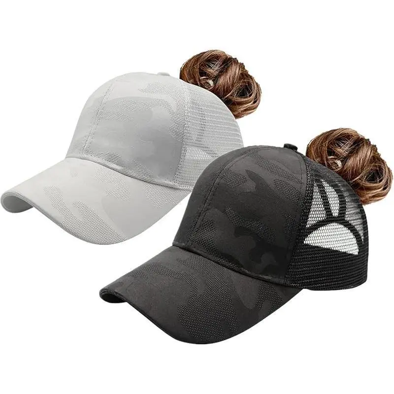 Womens Pony Hat High Ponytail Baseball Cap Messy Bun Caps  display picture 3