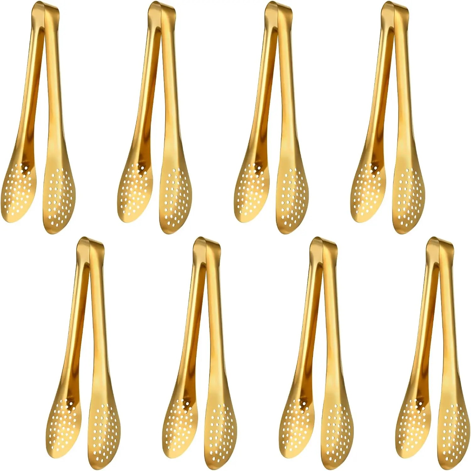 8PCS Serving Tongs 9 Inch, Gold Tongs for Serving Food, Stainless Steel Tongs for Serving, Serving Utensils Cooking Clips for Buffet, Appetizer, Dessert, Parties