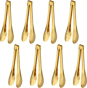 8PCS Serving Tongs 9 Inch, Gold Tongs for Serving Food, Stainless Steel Tongs for Serving, Serving Utensils Cooking Clips for Buffet, Appetizer, Dessert, Parties