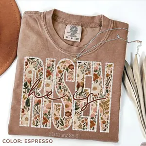 Comfort Colors He Is Risen Floral PRINT Shirt, Matthew 28:6 Easter Christian, Religious Spring, Faith Easter Shirt