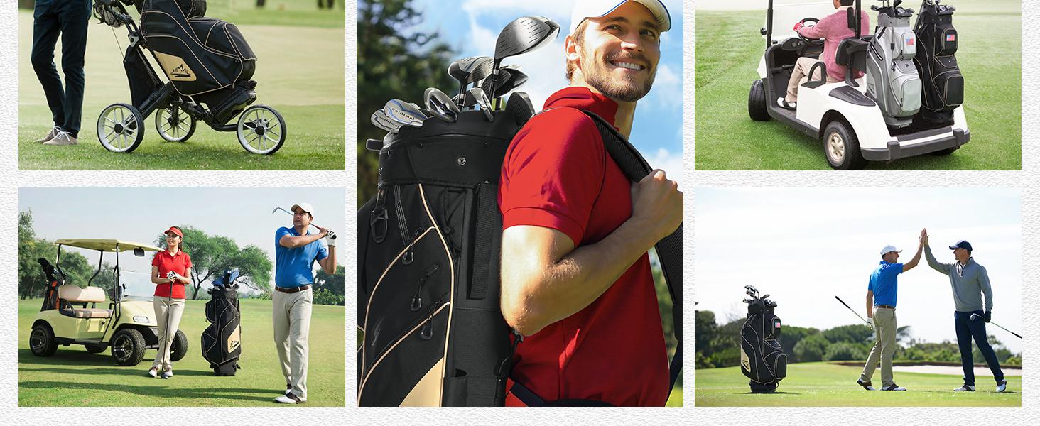 uniHimal 003 T-Lock Silent Golf Cart Bag with 14 Way Organizer Divider Top, Oversized Grips Well, Premium Soundless Cart Bag with Handles and Rain Cover