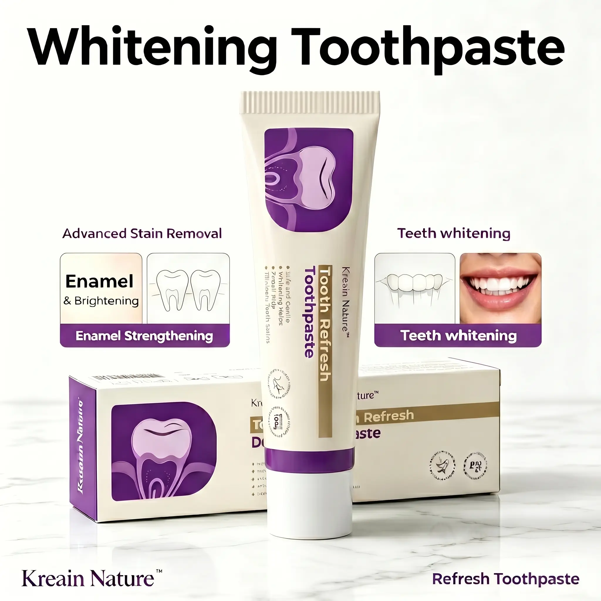 Kreain Nature 2 All-Natural Hydroxyapatite Toothpaste (100g, 3-Year Shelf Life) - Remineralizing, Gentle Mint, Oral Freshening, Gentle Cleansing, Soothing, Whitening Daily Toothpaste for Healthy Teeth & Freshens Breath, All-Natural Toothpastes, Reminerali