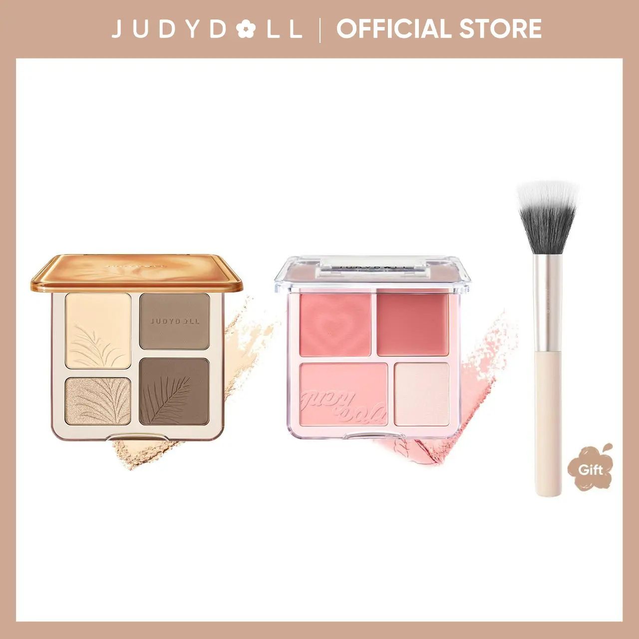 JUDYDOLL All-in-One Contour & Highlighter & Blush Set, With Brush, Face Sculpting Palette, Powder & Cream Formulas, Long-Lasting Wear, Travel-Friendly, Makeup, Cosmetics, Holiday Gift Set​, Refresh Look, Summerwins,back to school
