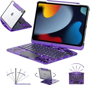 NAIDUN Latest 360 Swivel Keyboard with Y2K style tranparent case for iPad Tablet Accessories ipad case Transparent Purple（Not Include Ipad）