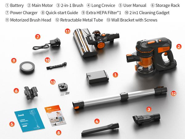 INSE Cordless Vacuum Cleaner, 6-in-1 Rechargeable Stick Vacuum, 45mins Runtime, Lightweight Portable Vacuum, Ultra-Quiet, Versatile for Home Hard Floor Pet Hair Car