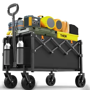 Lightweight Foldable Utility Wagon Cart, Portable Heavy Duty Shopping Cart with Wheels for Grocery, Camping, Beach, Garden & Sports – Black