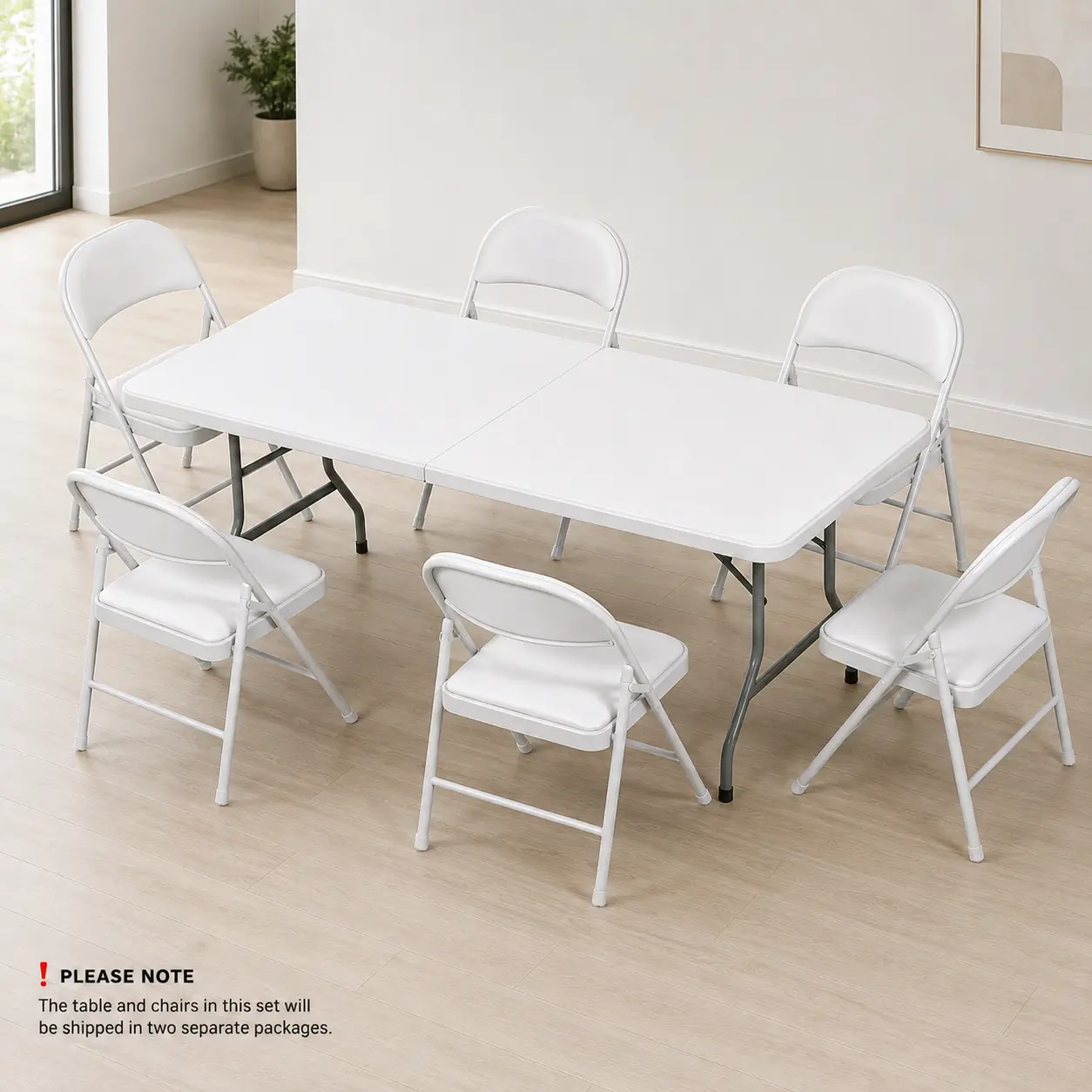 6FT Plastic Folding Table Set with 6 PU Padded Chairs, Heavy-Duty Portable Folding Table & Chair Set for Parties, Picnics, Events & Outdoor Use