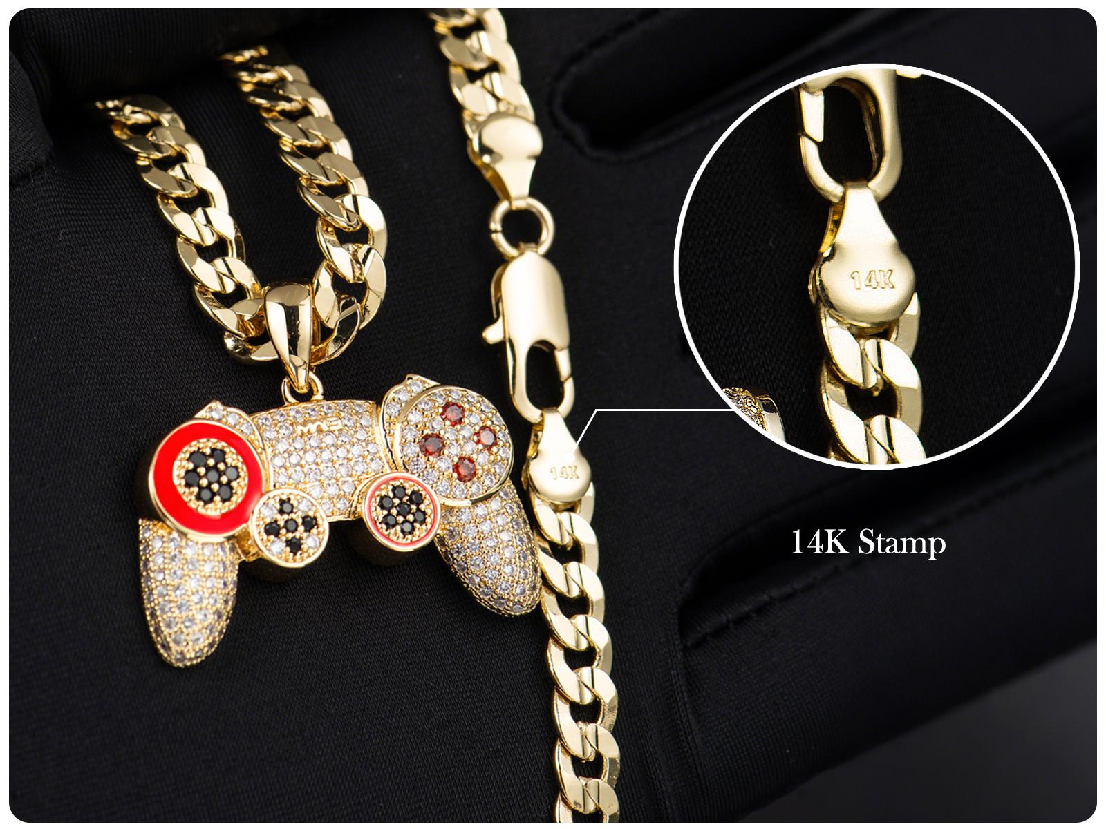 Holylegend 14K Real Gold-Plated Game Controller Necklace, Statement necklace, CZ Diamond Pendant, 24" Cuban & Rope Chain, Hip Hop Jewelry Gift for PlayStation Fans Holylegend 14K Real Gold-Plated Game Controller Necklace, Statement necklace, CZ Diamond Pendant, 24" Cuban & Rope Chain, Hip Hop Jewelry Gift for PlayStation Fans