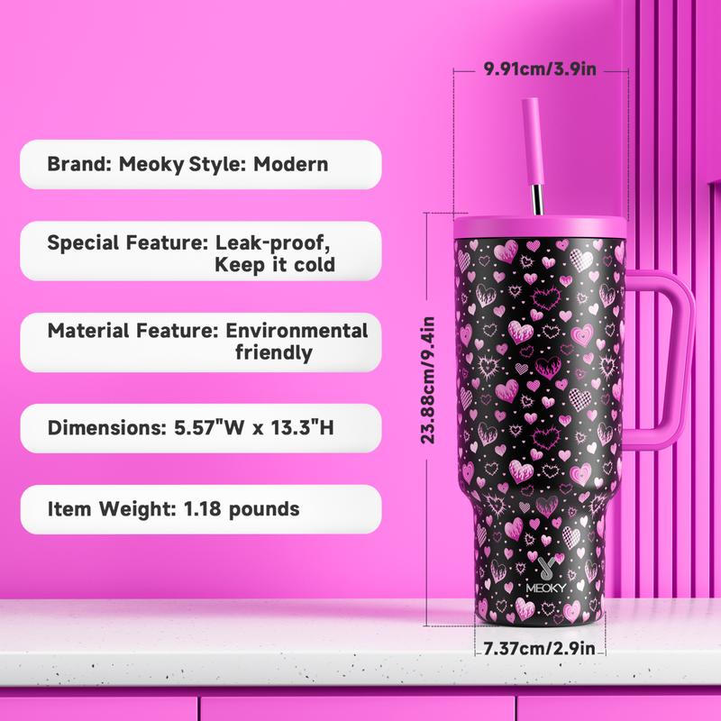 MEOKY 40oz Tumbler,Stainless Steel Thermos Cup,Hot Water Mug,Keeps Drinks Hot&Cold,Food Safe,Non-Slip Base, Car-Cup Fit,Easy-Clean,Valentine’s Day Gift Mug