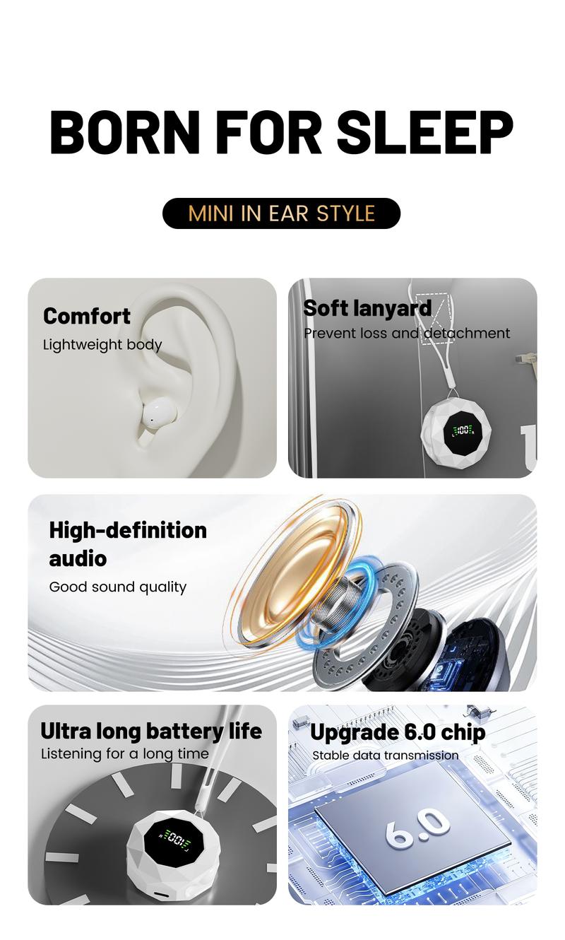 MSHUKCOE Mini Wireless Sleep Earbuds for Side Sleepers, Bluetooth 6.0 in-Ear Headphones with Noise Reduction,Ultra Small Hidden Earphones, Comfortable Fit for Long Wear & Deep Sleep&Work