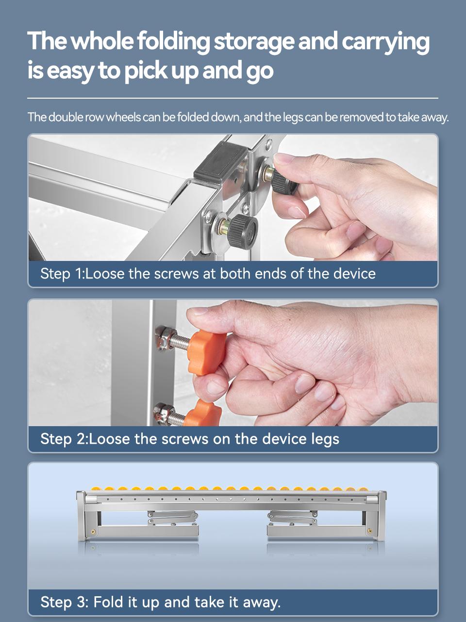 IMBOT Double Row Roller Foldable Wood Cutting Bracket Adjustable Height Portable Workshop Assistant for Material Handling & Space Optimization