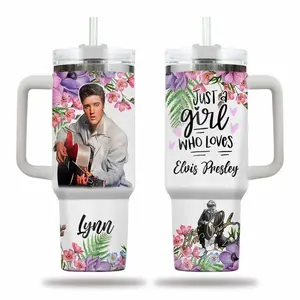 Elvis Presley 40oz Insulated Tumbler With Handle, Fan Girl Gifts King of Rock and Roll, Rock & Roll music legend merchandise, Retro Rock Music Tumbler, Vintage Heavy metal Cup, Rock Legend Artwork Stainless Steel Tumbler , Musician Fan Drinkware