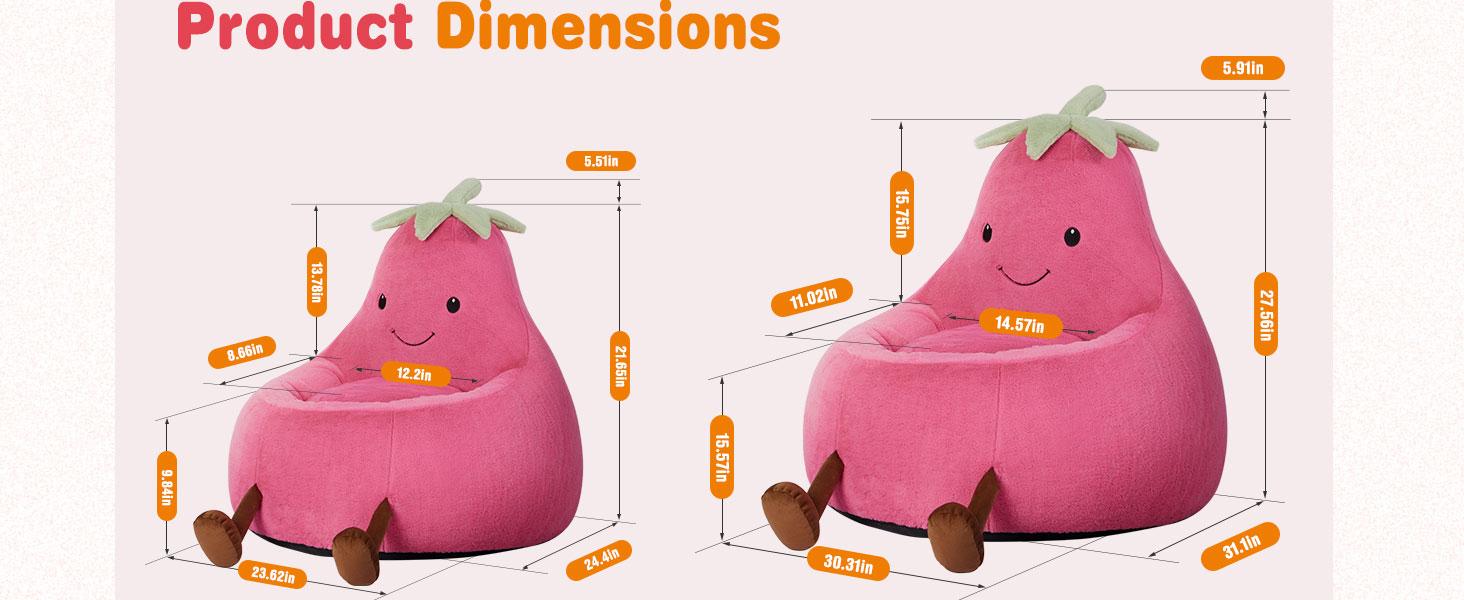 24/31 Inch Bean Bag Chair Padded Toddler Bean Bag Sofa with Padded Bean Bag Chair for Boys and Girls Beige Purple Eggplant Design