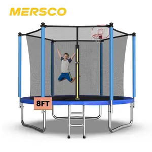 Mersco 8ft Trampoline for Kids & Adults with Enclosure, Basketball Hoop, Ladder, Safety Net, 960 lbs Load-Bearing, UV-Resistant, Easy Installation, Perfect Gift for Kids