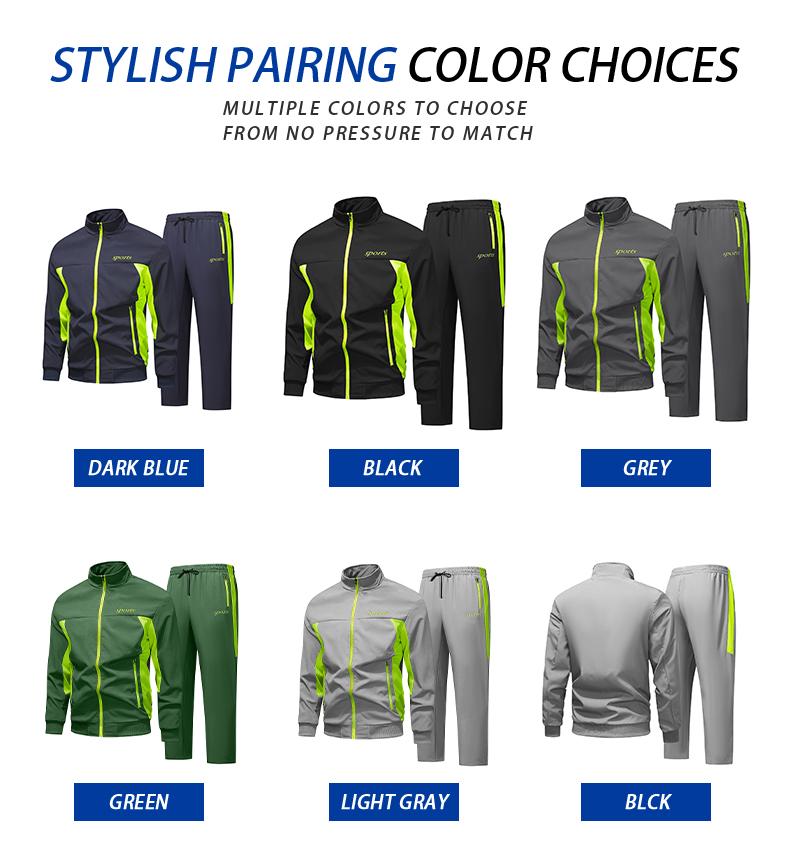 Men's street-style athletic set featuring a windproof, lightweight construction. Crafted from smooth, skin-friendly fabric that resists pilling, it maintains its shape and texture withstanding daily wear. Ideal for sports and leisure activities.