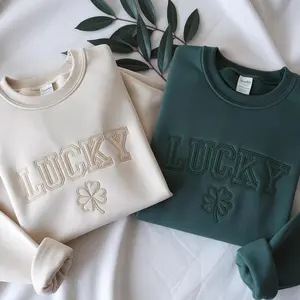 [Made in US] Embroidered Lucky Clover Sweatshirt, St Patrick's Day Crewneck