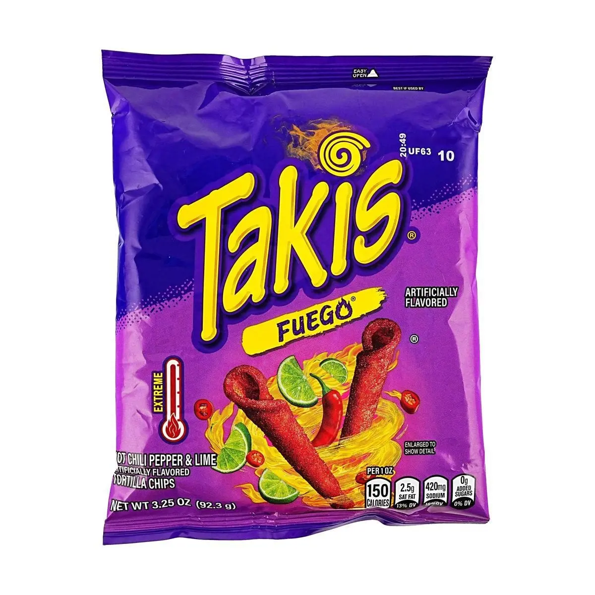 Takis Fuego Hot Chili Pepper Tortilla Chips, 3.25 oz (92g) - Intense Flavor, Spicy Snack for Parties & On-the-Go