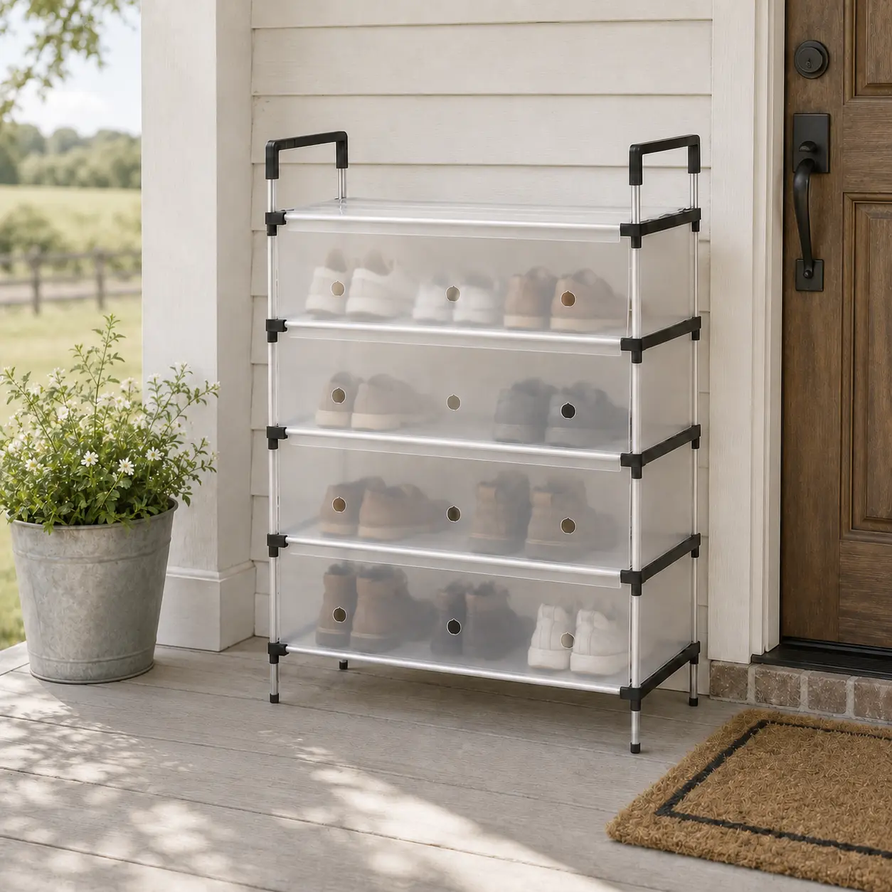 Multi-Tier Shoe Rack with Dustproof Cover, Space Saving Enclosed Shoe Storage Organizer for Entryway Bedroom