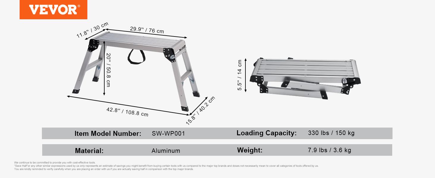 VEVOR Folding Work Platform, 330 lbs Load Capacity, Aluminum Drywall Stool Ladder, Heavy Duty Work Bench w/ Non-Slip Feet, Ideal for Washing Vehicles, Cleaning, Painting, Decorating VEVOR Folding Work Platform, 330 lbs Load Capacity, Aluminum Drywall Stool Ladder, Heavy Duty Work Bench w/ Non-Slip Feet, Ideal for Washing Vehicles, Cleaning, Painting, Decorating