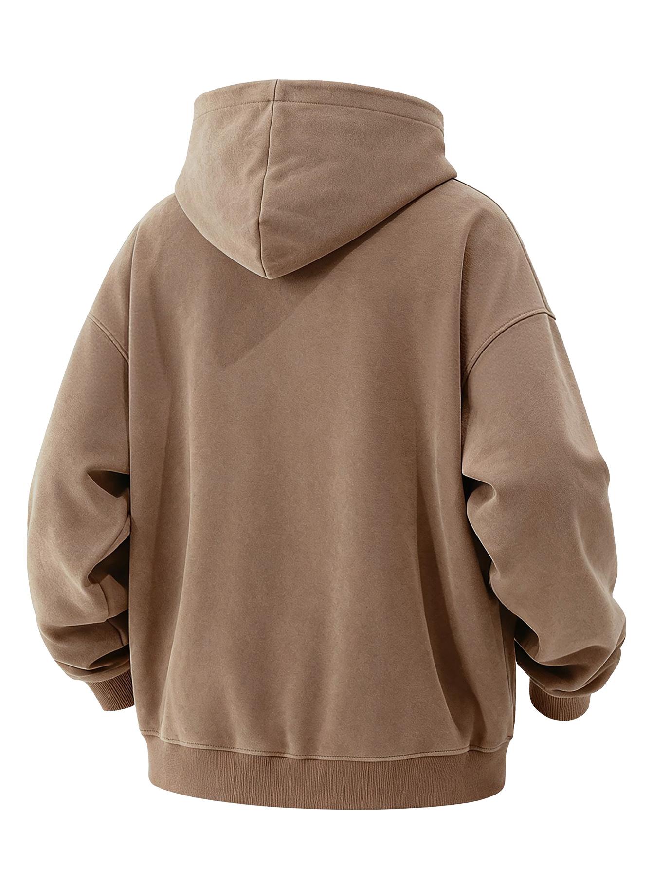 CCCMAI Men's Loose Fit Casual Windproof Zip-Up Hooded Jacket Sweatshirt in Polyester for Daily Commutes, Autumn Winter Outdoor Sports and Travel, Menswear Long Sleeve Coats Plain Tops