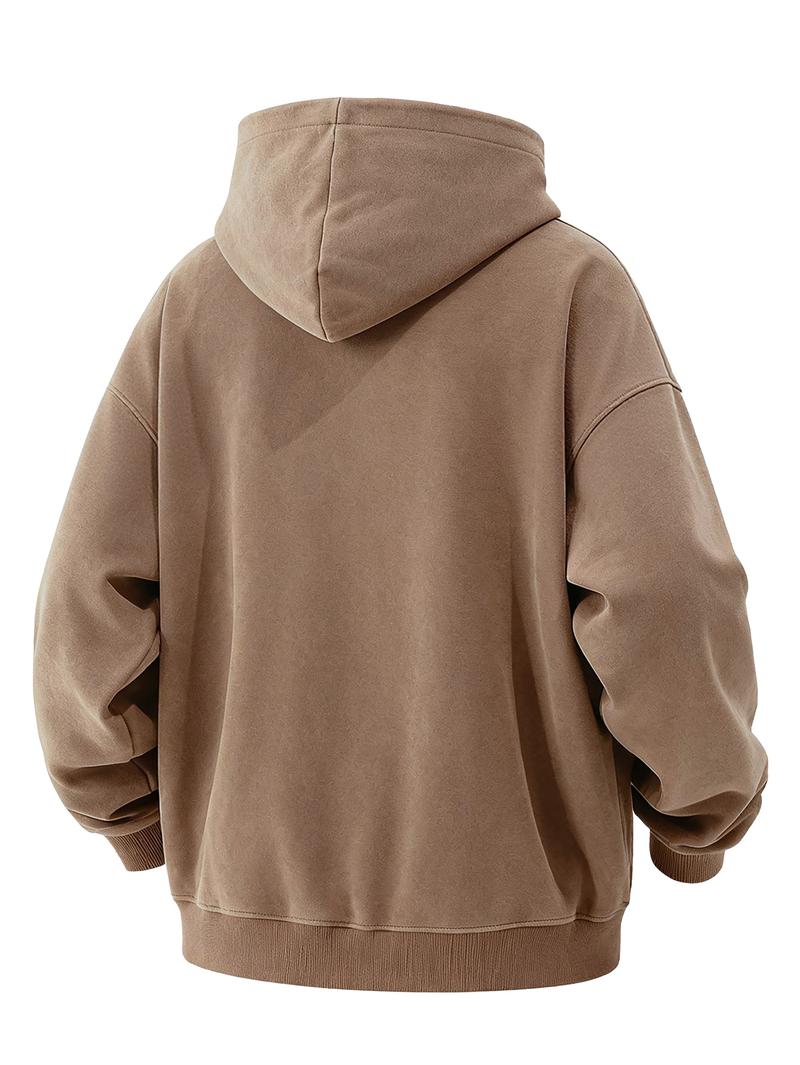 CCCMAI Men's Loose Fit Casual Windproof Zip-Up Hooded Jacket Sweatshirt in Polyester for Daily Commutes, Autumn Winter Outdoor Sports and Travel, Menswear Long Sleeve Coats Plain Tops