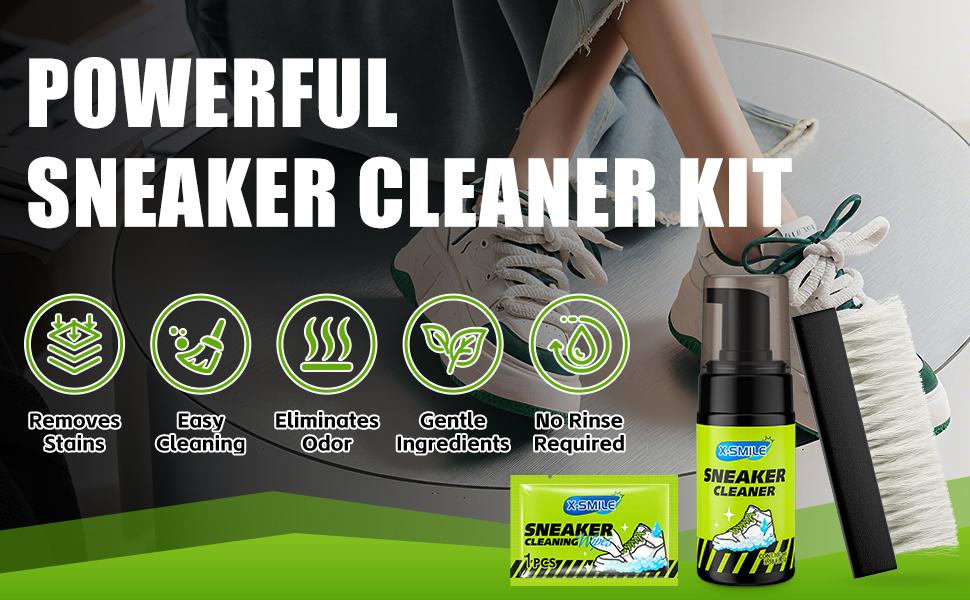 XS-SMILE Sneaker Cleaning Kit, 4-Piece Set — Multi-Surface Compatibility, Easy to Clean, Includes Cleaning Tools, Cleansing Solution That Doesn’t Require Rinsing