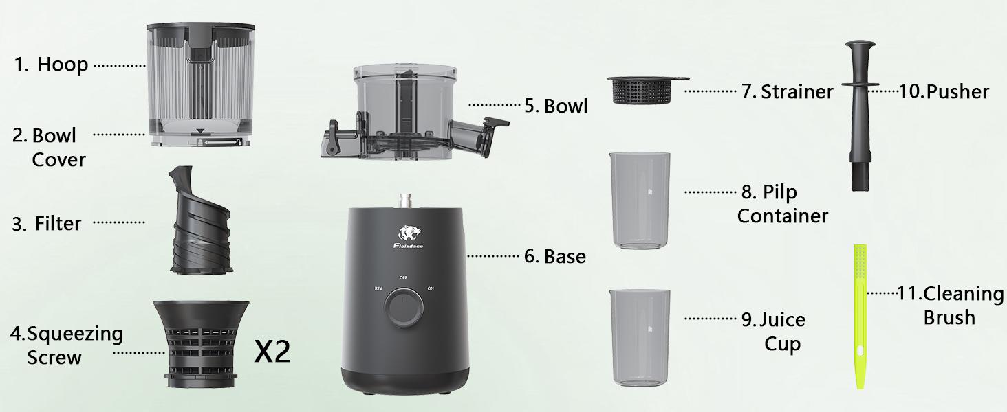 Cold press juicer, 5.3/6.0/6.5 inch wide feed chute juice extractor, with handle, high juice output rate, professional slow stirring type puree machine, suitable for whole vegetables and fruits, easy to clean, suitable for batch juicing.