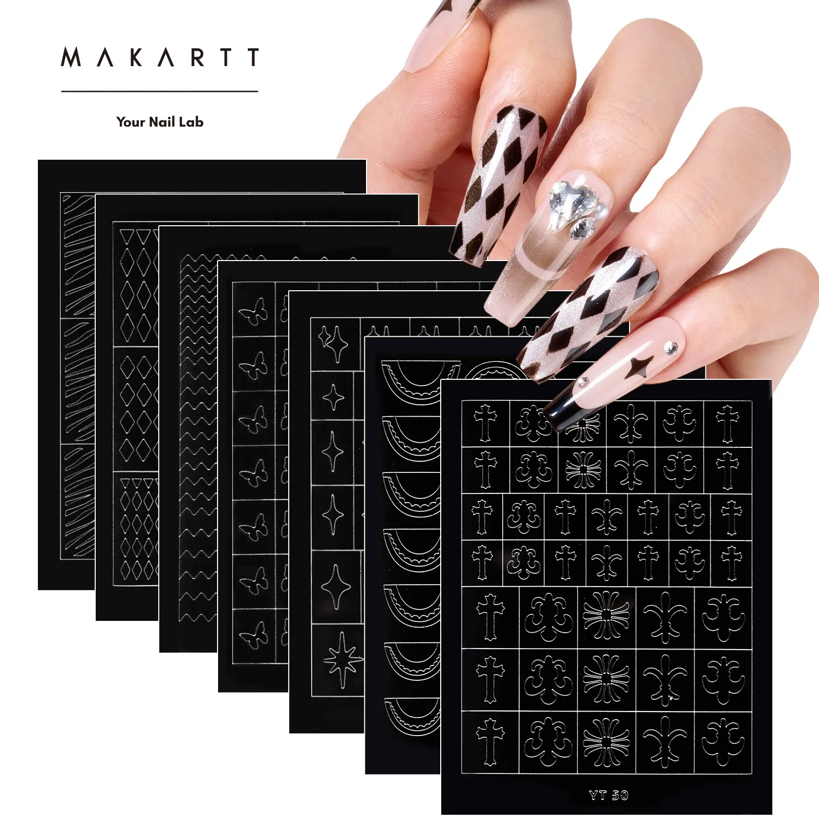 Makartt Nail Art Stencil Kit, 7 Sheets of Self-Adhesive Guides for Clean Lines & French Tips, Easy to Apply with Gel Polish, Nails Supplies for Beginners & Salon Use, Gel Nails At Home