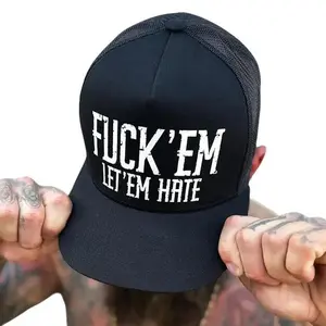 The Drive Clothing 'LET ’EM HATE' Black Hat - Adjustable Snapback Flat Bill Hat With White Print, Mesh Back Streetwear Design, Everyday Black Baseball Style For Confident Casual Wear