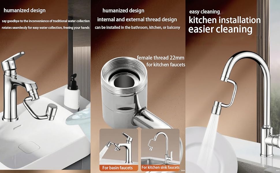 1080° Rotating Faucet Extender Aerator,Solid Brass Universal Splash Filter Faucet,1080 Big Angle Swivel Faucet Aerator Sink Attachment,Dual-Function 2-Flow Sprayer