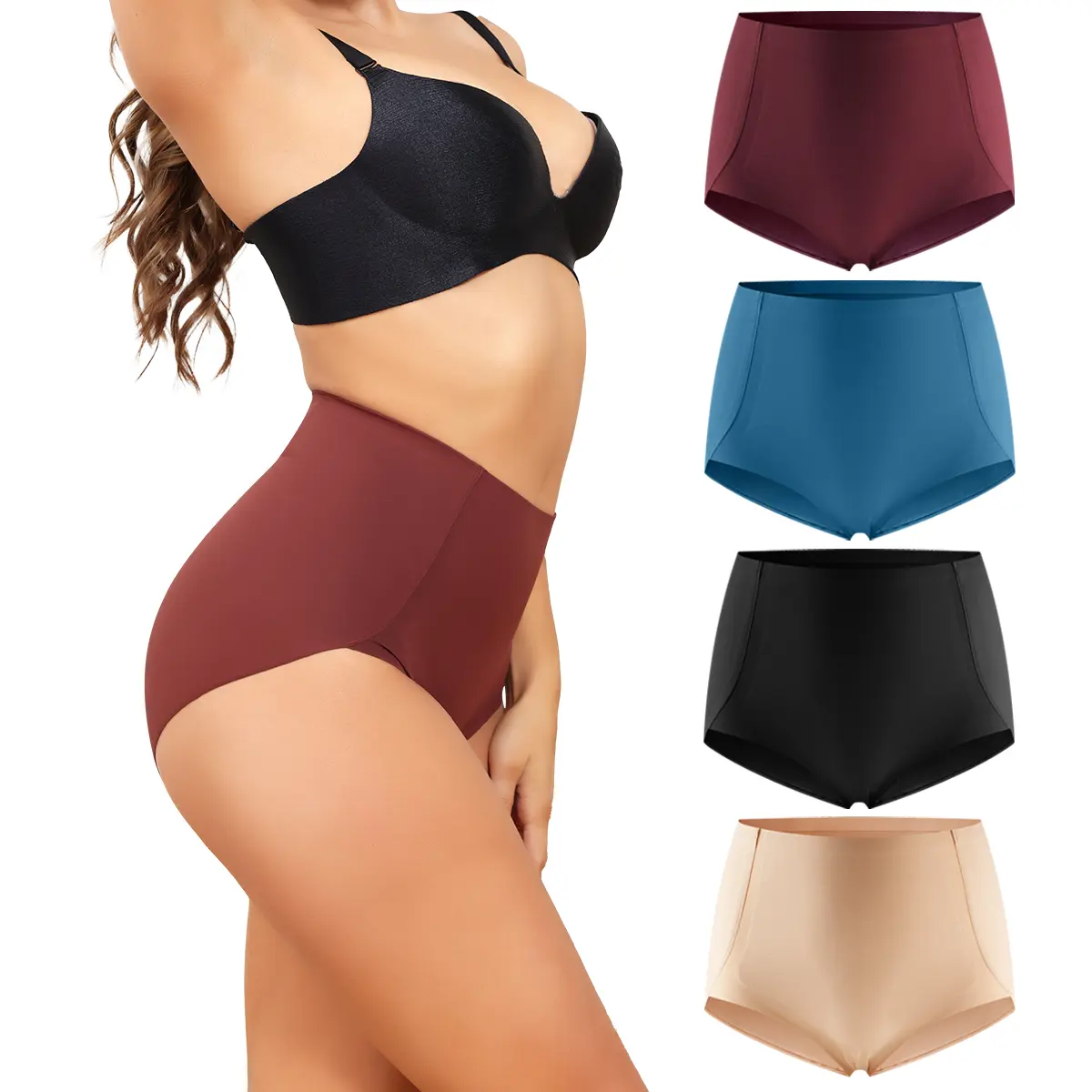LEVAO High Waisted Seamless Tummy Control Underwear | No Show Shapewear Briefs | 4 Pack S-XXXL