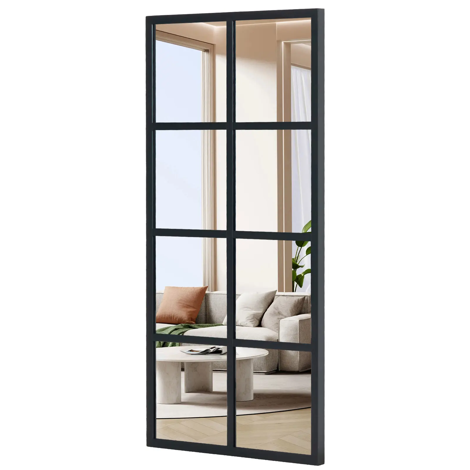 Sweetcrispy Windowpane Wall Mirror with Black Metal Frame, HD Shatterproof Glass Rectangular Grid Mirror for Bathroom, Bedroom & Living Room, Modern Farmhouse Vanity Mirror