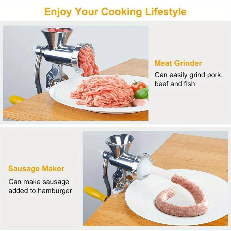 Manual Meat Grinder, Heavy Duty Aluminum Alloy Hand Meat Grinder with Table Clamp, Meat Mincer Sausage Maker for Beef Pepper Mushroom
