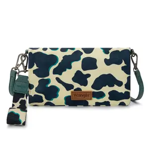 Wrangler REID Cow Print Wallet for Women Bifold Card Holder with Adjustable Strap Perfect Gift for Women in PU Leather