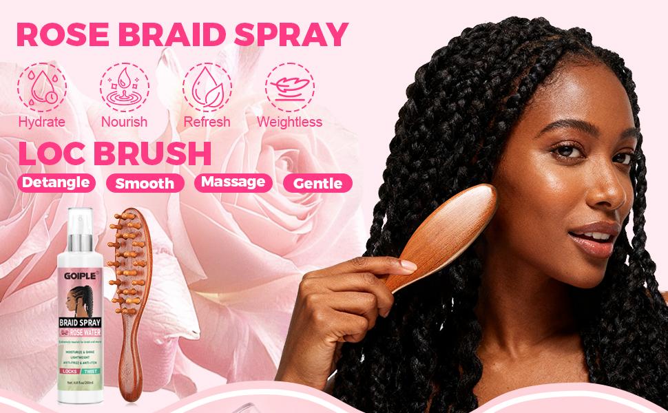 Loc brush Braid Spray Set Rose Mint for Dreads, Dreadlocks, Shine & Lightweight for Dull Hair Twists, Cornrows, Box Braids Moisturizer Loc brush Braid Spray Set Rose Mint for Dreads, Dreadlocks, Shine & Lightweight for Dull Hair Twists, Cornrows, Box Braids Moisturizer