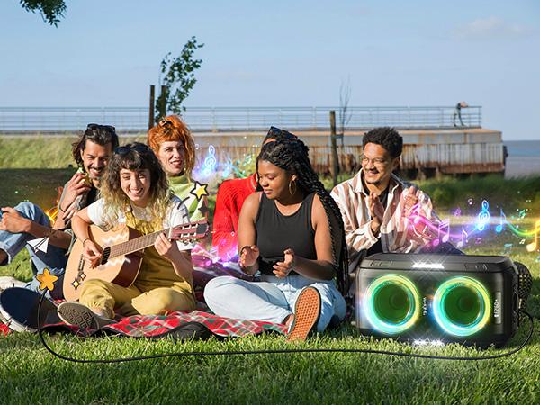 W-KING 270W Peak Bluetooth Party Speaker with 12 Custom Bass, 125dB Sound, IPX5 Splashproof, USB/TF/AUX, Microphone/Guitar Port, RGB Lights, Portable & Removable Battery - Digital Weatherproof Loudspeaker System