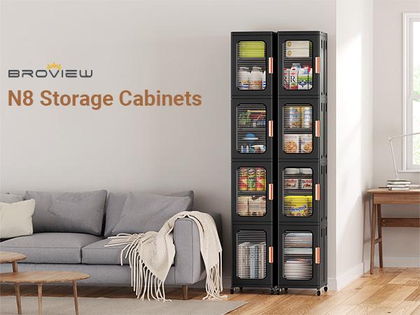 Broview Tall Narrow Storage Cabinet Organizer, Slim Bathroom Cabinets with Doors and Shelves Adjustable, Plastic Kitchen Pantry Organizers and Storages for Small Space, Laundry