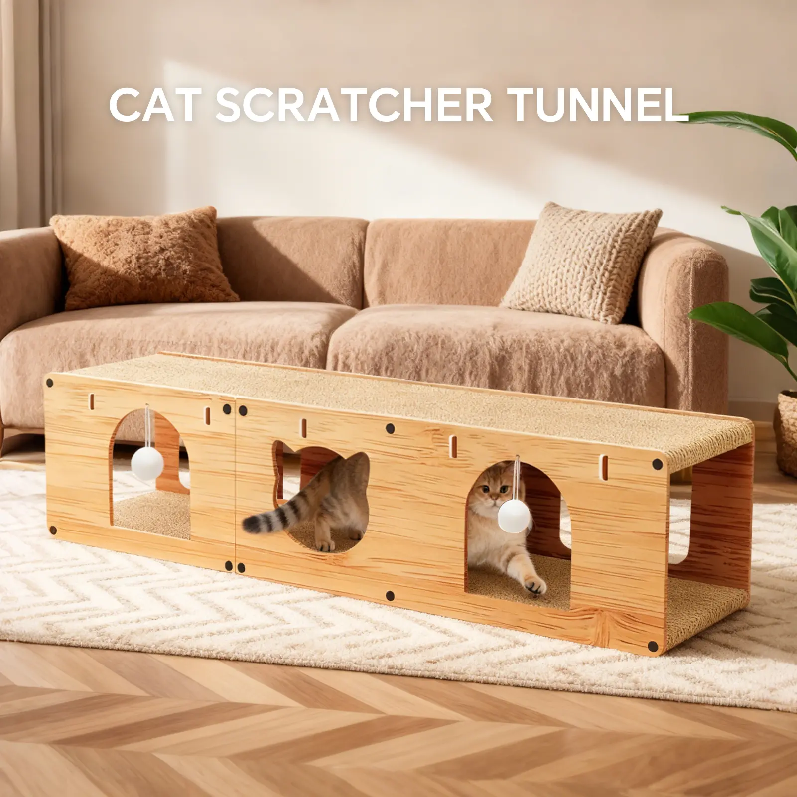 100cm Multi-Hole Cat Tunnel Scratcher Thick Corrugated Cardboard Cat Hideout Cave Vertical & Horizontal Placement Indoor Cat Grinding Toy training pet plush interactive fun gift chew automatic christmas stuff