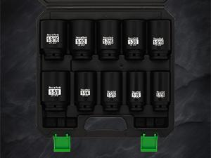 1/2" Drive Deep 6-Point Impact Socket Set, 10-Piece Deep SAE Spindle Axle Nut Impact Socket Set, Cr-Mo, 1-1/16-Inch to 1-5/8-Inch Size, Enhanced Storage Case