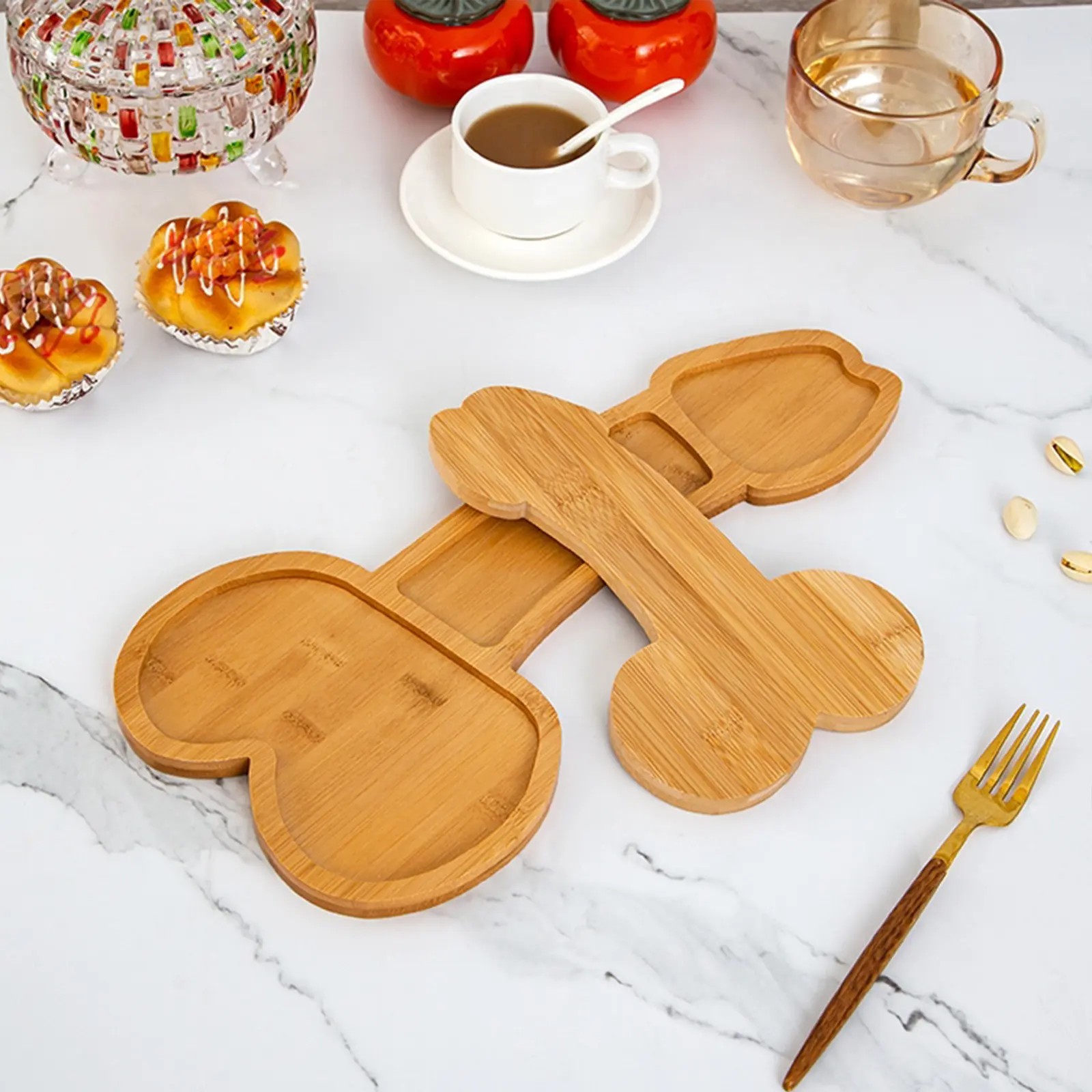 Stylish 3-Compartment Reusable Bamboo Tableware Serving Platter - Solid Wood Segmented Charcuterie Board, Aesthetic Food Tray, Eco Snack Plate for Cozy Indoor Tables, Bridal Shower Host Gift, Reuse for Parties